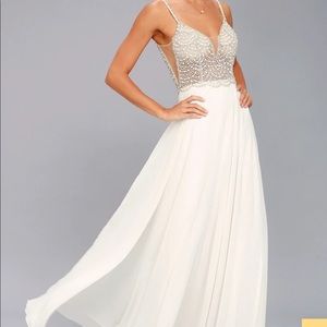Lulus True Love White Beaded Rhinestone Maxi Dress